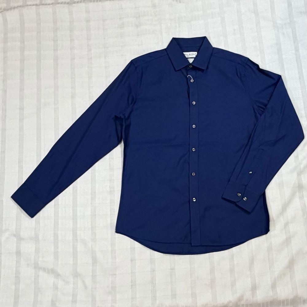 Bills Blass Mens Blue Chambray Slim Fit Button Down Shirt with Minor Spot NWT- M